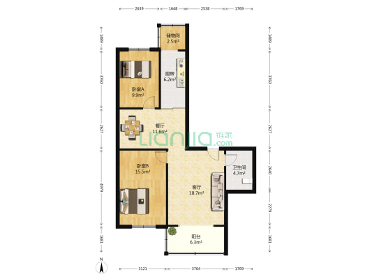 广电佳园 2室2厅1卫 113平方