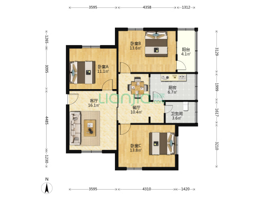 东里路16号院 3室2厅1卫 92平方