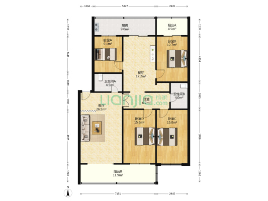 西苑北路小区 4室2厅2卫 155平方