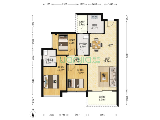 中盈一海里 3室1厅2卫 95平方