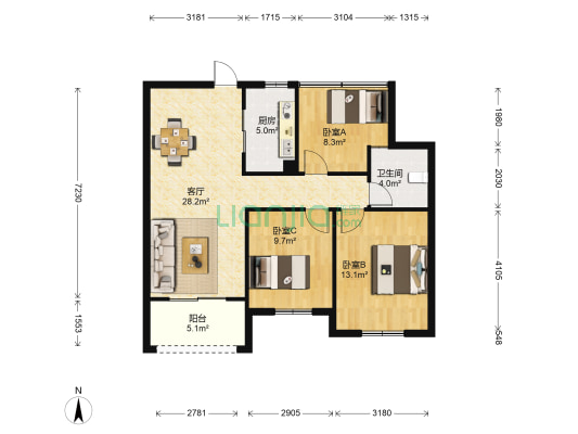 金域蓝湾四区 3室1厅1卫 89平方
