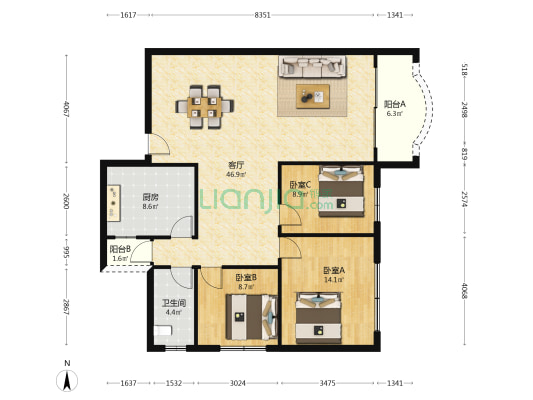 集富花园 3室1厅1卫 117平方