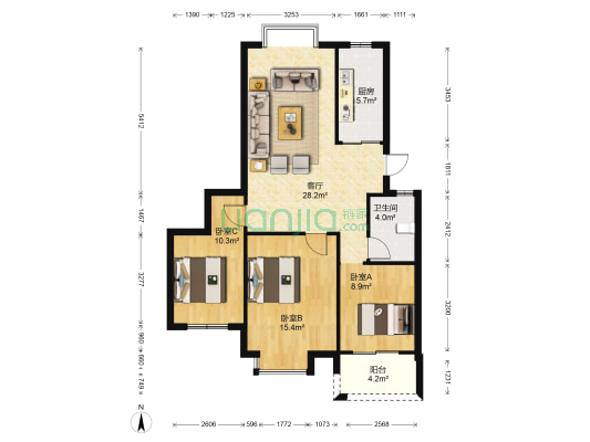 开乐新村东区 3室1厅1卫 89平方