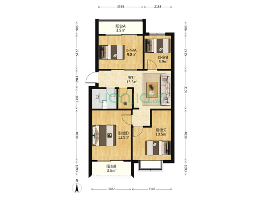 温馨家园 4室1厅1卫 80平方