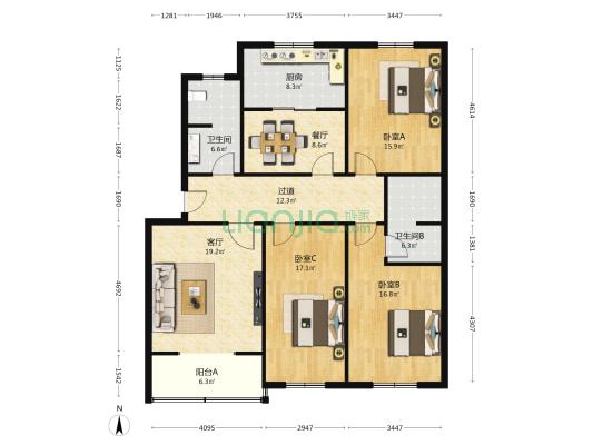 运输公司家属院 3室2厅2卫 141平方