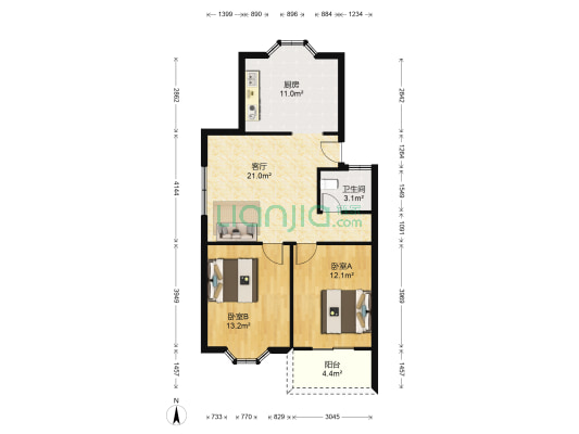润沁花园 2室1厅1卫 77平方