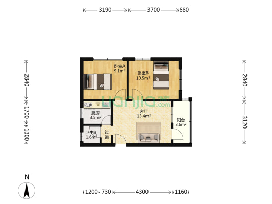 北较场横路 2室1厅1卫 45平方