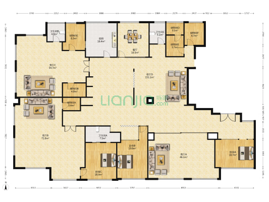 瑞庭大厦 3室5厅3卫 569平方