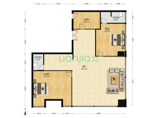 紫阳明珠 3室1厅2卫 207平方