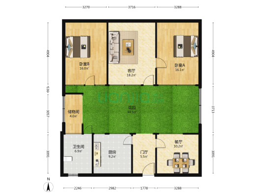 闫段庄居民区 2室2厅1卫 137平方