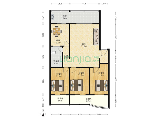 馨园 3室2厅1卫 125平方