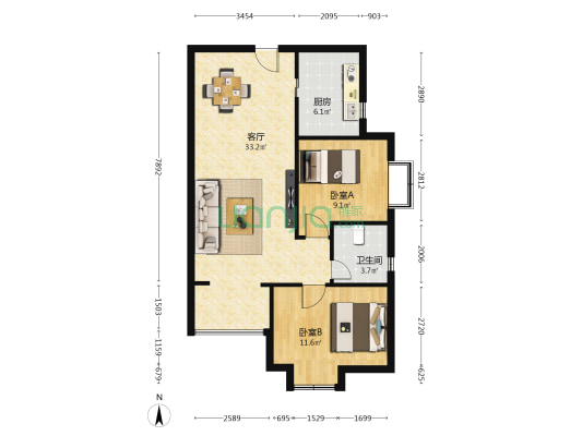 南河庭院 2室1厅1卫 89平方