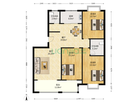 双龙小区A区 3室2厅2卫 147平方