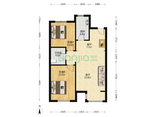 中正睿城 2室2厅1卫 90平方