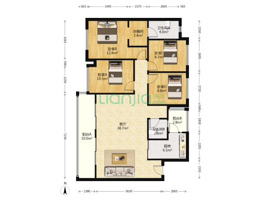 花样年香门第南区 4室1厅2卫 125平方
