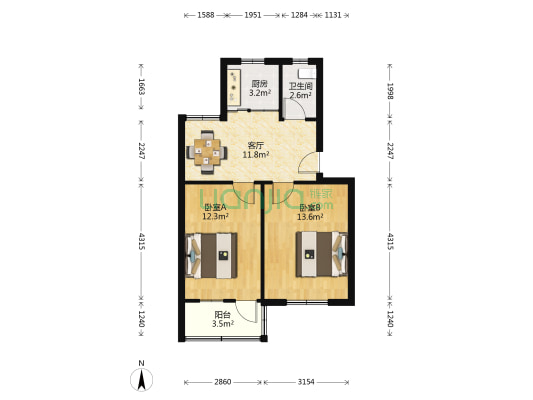 山南小区 2室1厅1卫 59平方