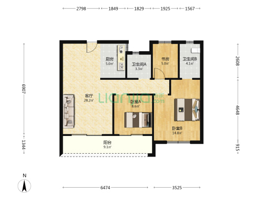 金灶华庭 3室1厅2卫 114平方