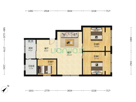 江安中路114号 3室2厅1卫 91平方
