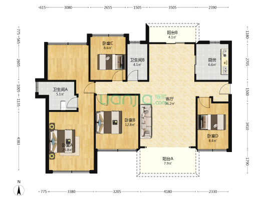 金丰壹方江山 4室1厅2卫 138平方