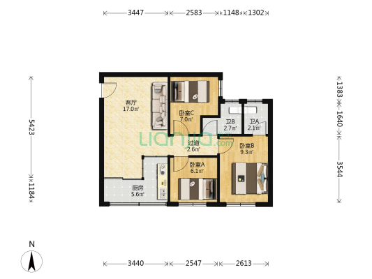 南华小区 3室1厅2卫 71平方