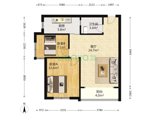 台安274 2室1厅1卫 78平方