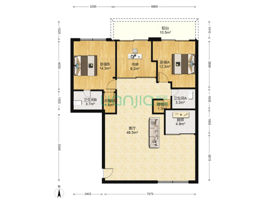 沁园春大厦 3室1厅2卫 128平方