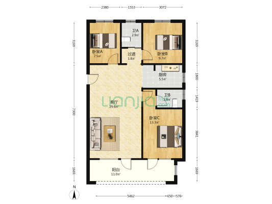 荣盛城·清芷苑 3室1厅2卫 119平方