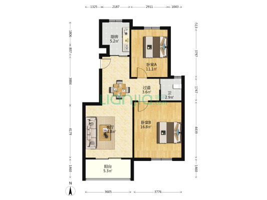 董博苑三期 2室1厅1卫 91平方