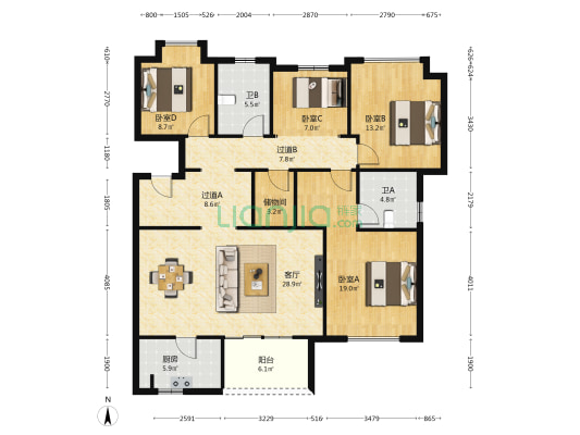 半山壹号 4室1厅2卫 137平方