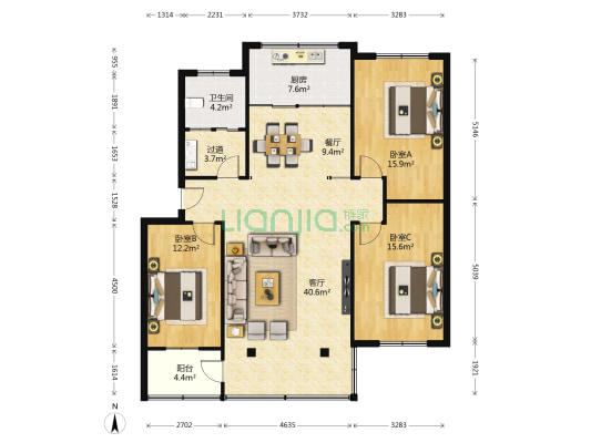 相家生活区 3室2厅1卫 138平方