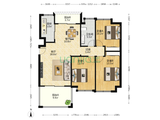 碧桂园半岛南湾 3室2厅1卫 104平方