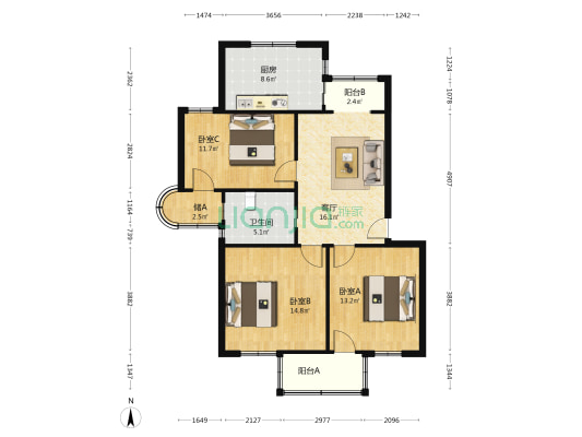 公园新村（昆山） 3室1厅1卫 93平方