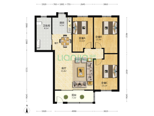 南洋花园 3室1厅1卫 111平方