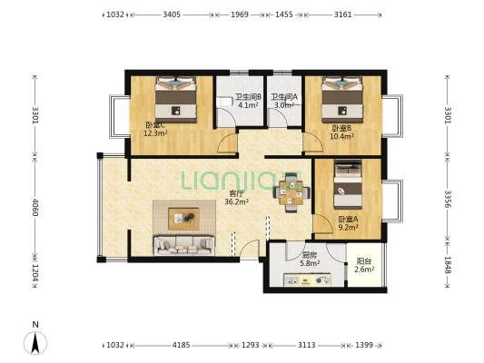 新溪名园 3室1厅2卫 98平方