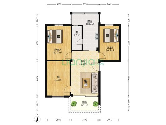 工农路2号之一 2室1厅1卫 77平方