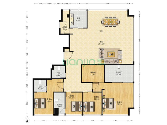 海晏一品 4室1厅4卫 315平方