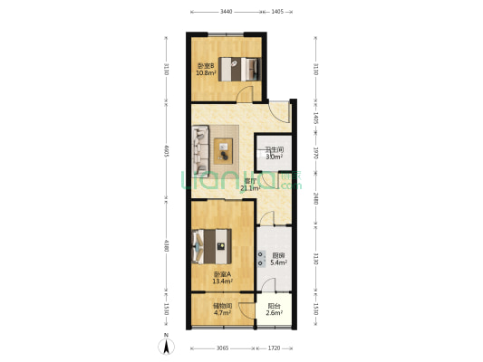 霞光里(北辰) 2室1厅1卫 76平方