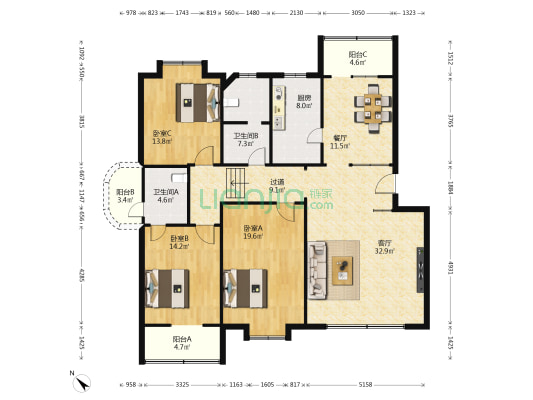 绿洲苑 3室2厅2卫 138平方