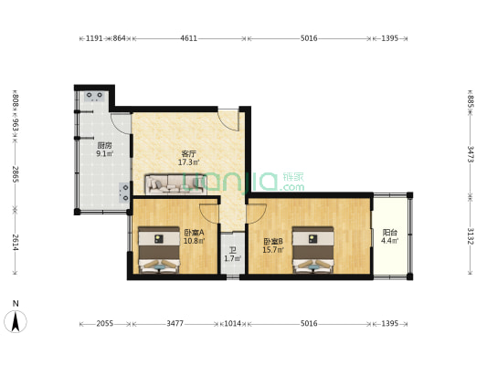 三医院宿舍楼 2室1厅1卫 63平方