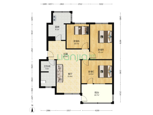 万寿街一段12号 3室1厅1卫 110平方