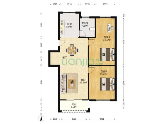 绿洲嘉园 2室1厅1卫 98平方