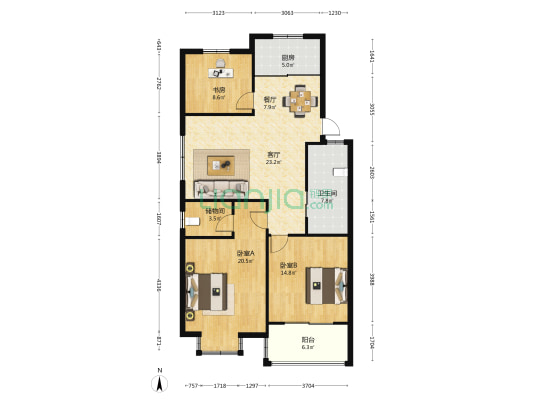 秀水花园 3室2厅1卫 116平方