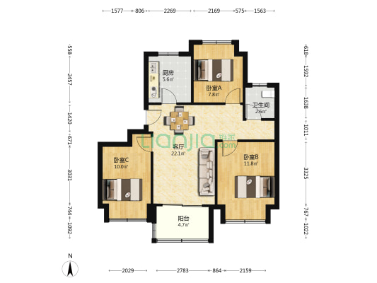 华宇林湖雅舍 3室1厅1卫 82平方