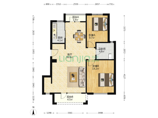 福乐家玉兰园 2室1厅1卫 98平方