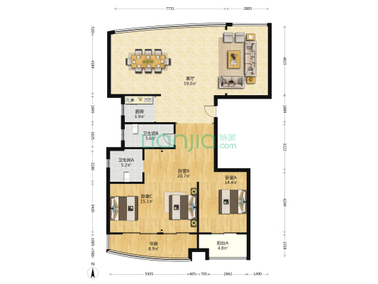 江宸润园 4室1厅2卫 178平方