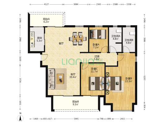 康桥香溪郡8号院 3室1厅2卫 148平方