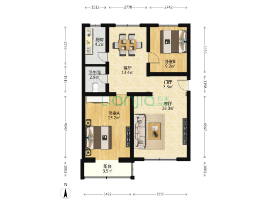 凤瑞二园 2室2厅1卫 92平方