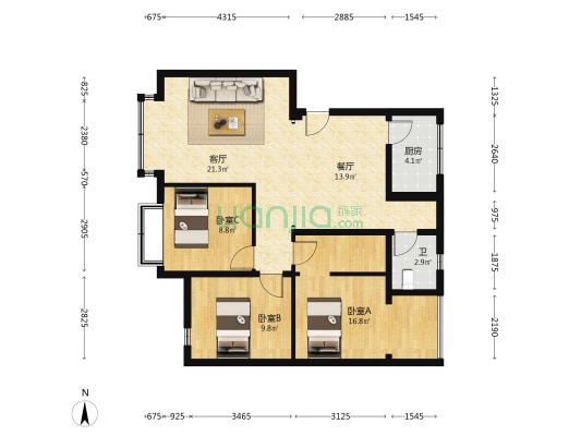 6914家属区 3室2厅1卫 94平方