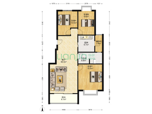 东湖山庄·碧云阁 3室1厅1卫 116平方
