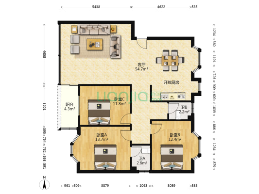 广西自治区农机化管理局宿舍区 3室1厅2卫 117平方
